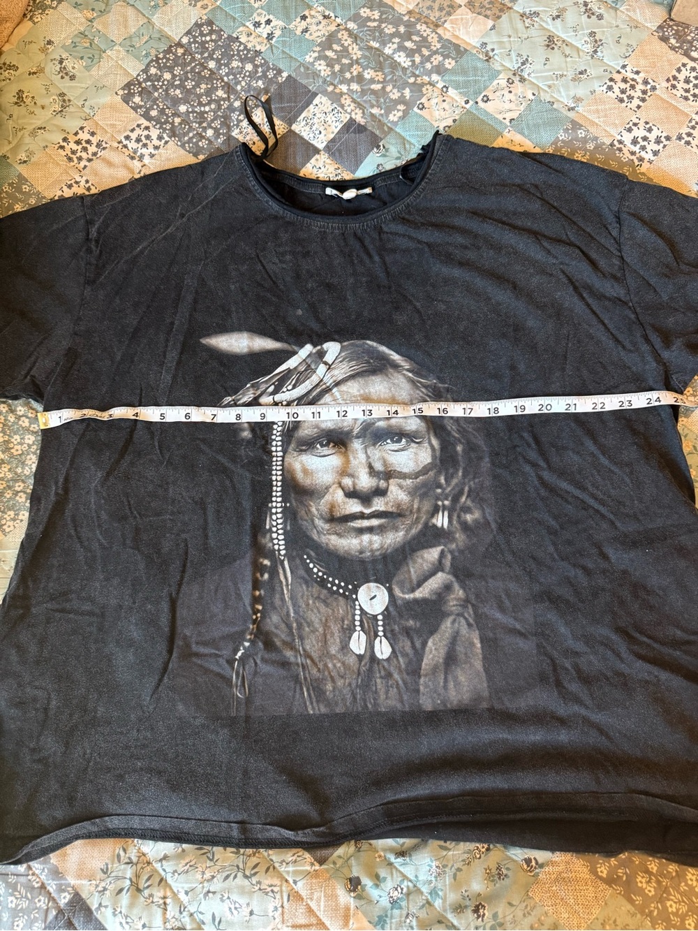 Black Short-Sleeve Graphic Tee with Monochrome Portrait